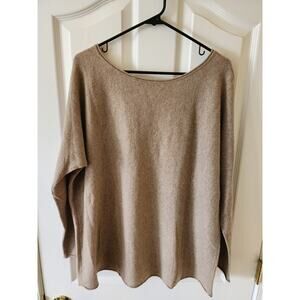 Vince Wool Cashmere Oversized Boat-Neck Pullover Sweater Medium Oatmeal Beige